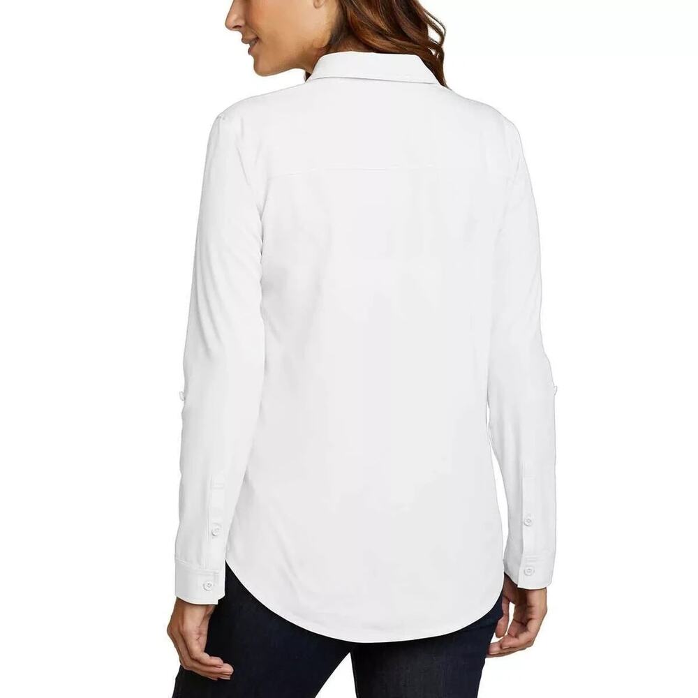 EDDIE BAUER WHITE LONG SLEEVE DEPARTURE TRAVEL SHIRT BLOUSE HIDDEN POCKET L NWT - Picture 3 of 10